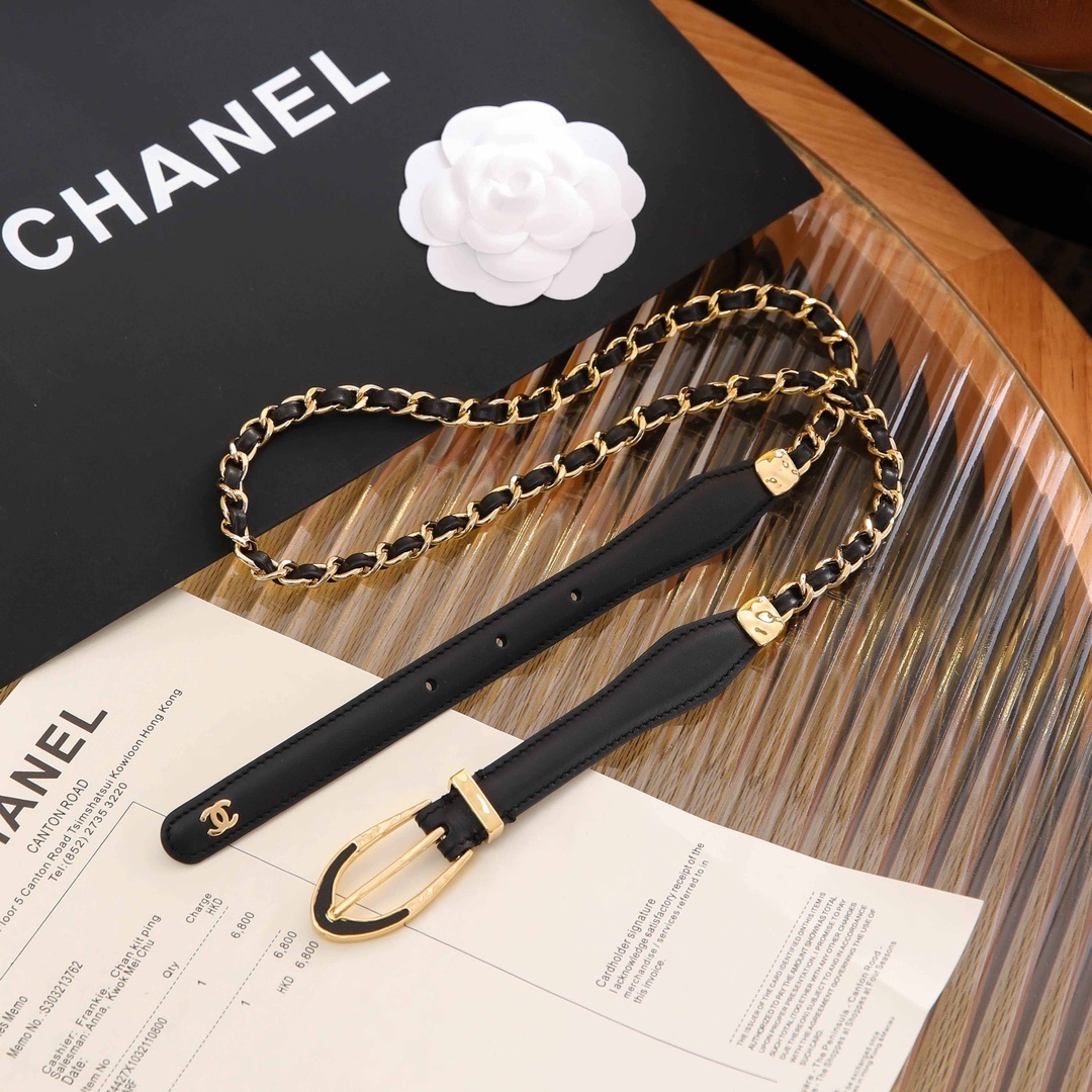Bagsaaa black leather and gold-tone chain Ch**el belt