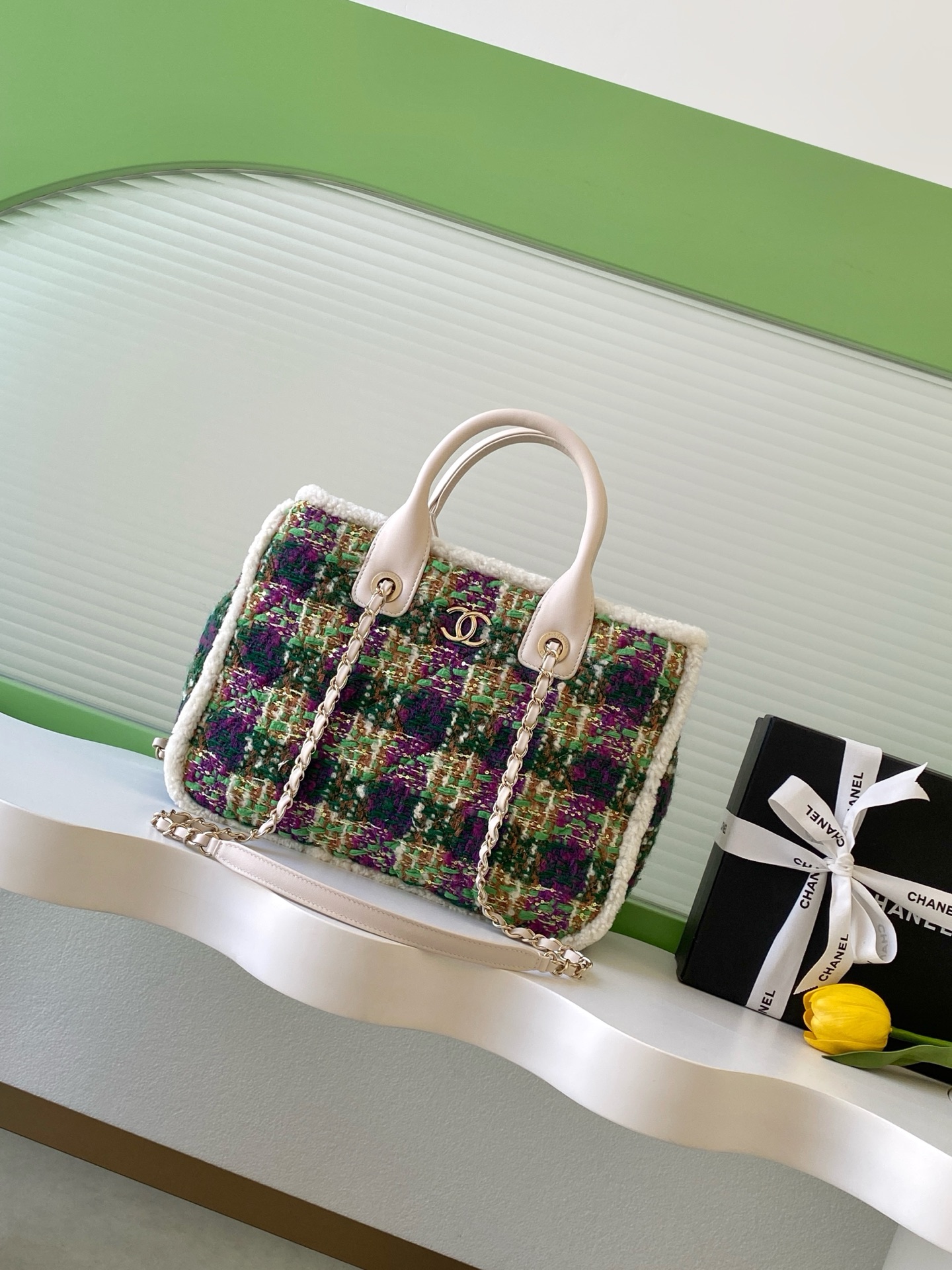 Bagsaaa Ch**el Small Shopping Bag AS5688 Green - 24 x 33.5 x 11cm