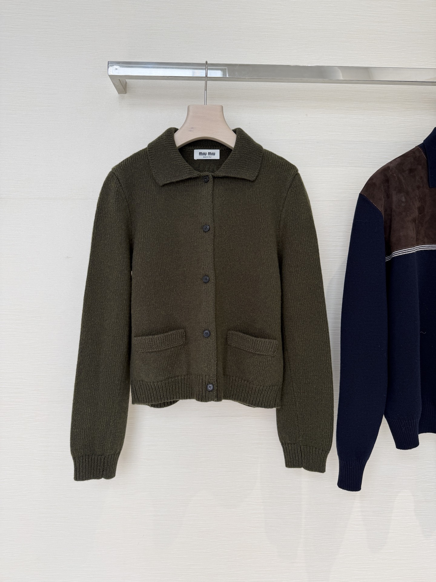 Bagsaaa Miu Miu military green wool cardigan